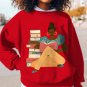 Women's Girl Reading Print Cotton Long Sleeve T-Shirt Thin Sweatshirt