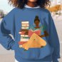 Women's Girl Reading Print Cotton Long Sleeve T-Shirt Thin Sweatshirt