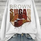 Women's Lip Brown Sugar Art Print Cotton Long Sleeve T-Shirt Thin Sweatshirt