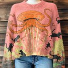 Women's Octopus UFO Black Cat Sci-Fi Art Print Knit Sweatshirt