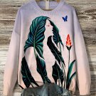 Women's Optical Illusion Art Woman Flower Print Knit Sweatshirt
