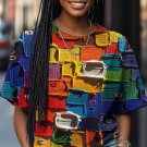 Women's Paint Stacking Splicing Art Print Casual T-Shirt