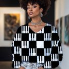 Women's Piano Keys Print Cozy V Neck Sweatshirt