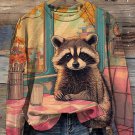 Women's Raccoon In A Cafe At Sunset Art Print Casual Sweatshirt