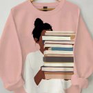 Women's Reading Lover Illustration Print Cotton Long Sleeve T-Shirt Thin Sweatshirt