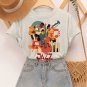 Women's Retro Instrumental Music Playing Jazz Print Cotton Casual T-Shirt