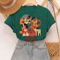 Women's Retro Instrumental Music Playing Jazz Print Cotton Casual T-Shirt
