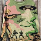 Women's Retro Woman Soldier UFO Alien Fighting Sci-Fi Art Print Casual Sweatshirt