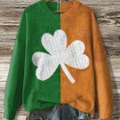 Women's St. Patrick's Day Clover Color Splice Print Knit Sweatshirt