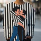 Women's Striped Couple Kissing Art Print Casual Sweatshirt
