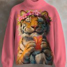 Women's Tiger And Cocktail Print High Neck Knit Sweatshirt