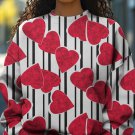 Women's Valentine's Day Black Striped Love Graphic Print Cozy Sweatshirt