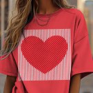 Women's Valentine's Day Striped Heart Print Cotton Casual T-Shirt