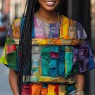 Women's Vibrant Coloring Book Oil Painting Art Print Casual T-Shirt