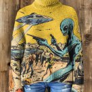 Women's Vintage UFO Alien Comics Style Sci-Fi Art Print High Neck Knit Sweatshirt