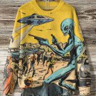 Women's Vintage UFO Alien Comics Style Sci-Fi Art Print Knit Sweatshirt