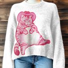 Women's Western Style Fat Cowcat Print Knit Sweatshirt