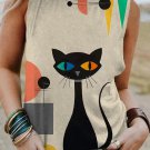 Women's Black Cat Geometric Art Print Tank Top