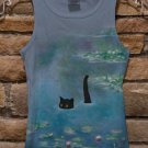 Women's Black Cat Water Lily Art Print Casual Tank Top