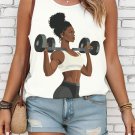 Women's Black Woman Weightlifting Print Casual Tank Top