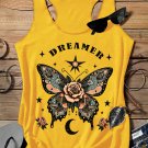 Women's Butterfly Floral Dreamer Art Print Casual Tank Top