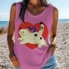 Women's Cat Butterfly Wings Heart Art Print Casual Tank Top