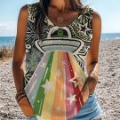 Women's UFO Star Art Print Casual Tank Top