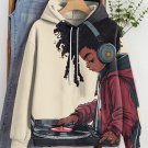 Women's Afro Kid Music Lover Print Casual Hoodie