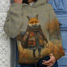 Women's Autumn Vibe Fallen Leaves Fox Art Print Hoodie