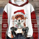 Women's Christmas Fun Smiling Fox Art Print Hoodie