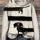 Women's Colorblock Long Black Dachshund Dog Graphic Printed Hoodie