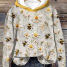 Women's Daisy Flower And Bees Pattern Print Sweet Hoodie
