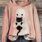 Women's Fun Art Black Cat Ghost Print Cozy Hoodie