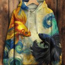 Women's Great Wave Betta Fish Art Print Cozy Hoodie