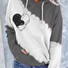 Women's Love Heart Cats Hug Print Casual Hoodie