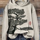 Women's Pine Tree Japanese Lino Art Cozy Hoodie