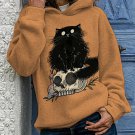 Women's Skeleton Cat Print Long Sleeve Casual Hoodie