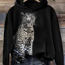 Women's Sparkly Diamond Leopard Print Casual Hoodie