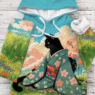 Women's Spring Kimono Cat Art Print Cozy Hoodie