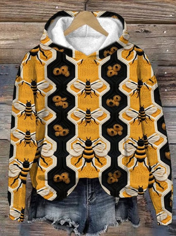 Women's Vintage Honey Bees Pattern All Over Print Hoodie
