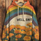 Women's Well Shit Retro Fun Rainbow Floral Art Print Cozy Hoodie