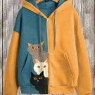 Women's Contrast Color Funny Cats Art Print Hooded Zip Up Jacket