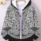 Women's Floral Lace Art Print Hooded Zip Up Jacket