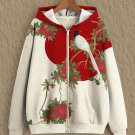 Women's Flowers And Bird Print Hooded Zip Up Jacket