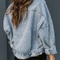 Women's Leopard Print Stitching Ripped Denim Jacket