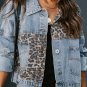 Women's Leopard Print Stitching Ripped Denim Jacket