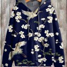 Women's Retro Floral Plant Birds Chinese Art Print Hooded Zip Up Jacket