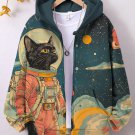 Women's Space Astronaut Cat Art Print Hooded Zip Up Jacket