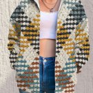 Women's Yarn Texture Print Hooded Zip Up Jacket