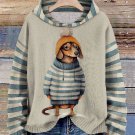 Women's Dachshund Dog In Clothes Print Stripe Splice Hoodie
